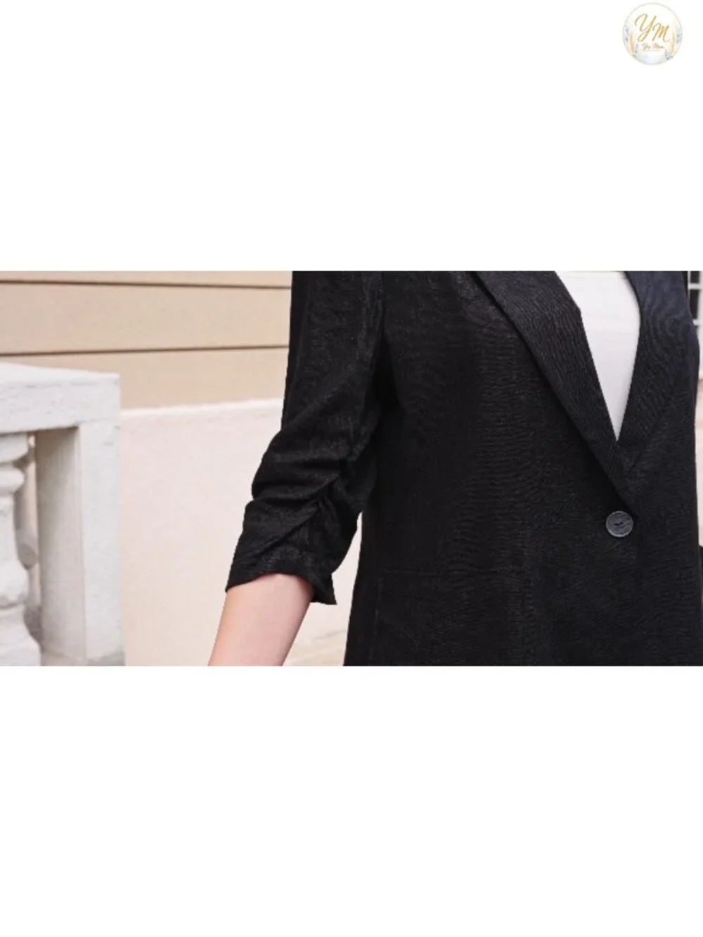 Women's Linen Blazer - Lightweight 3/4 Sleeve Ruched, Notch Lapel, Pockets